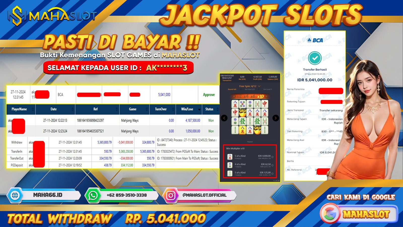 MAHASLOT JACKPOT SLOT MAHJONG WAYS Rp. 5.041.000,- LUNAS