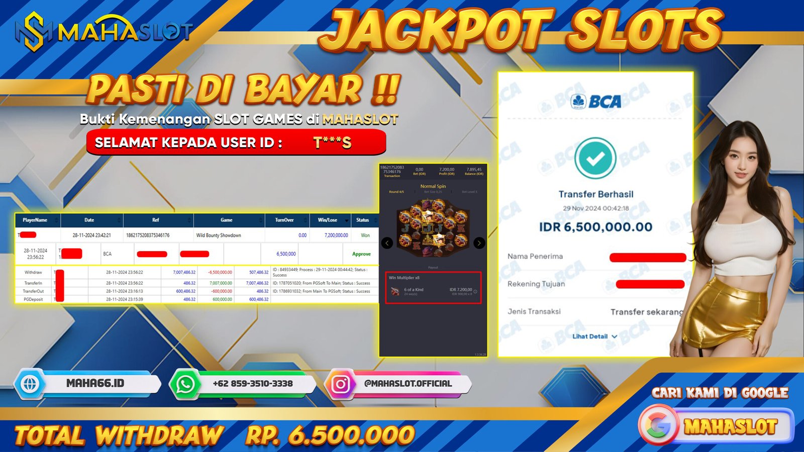 MAHASLOT JACKPOT SLOT WILD BOUNTY SHOWDOWN Rp. 6.500.000,- LUNAS