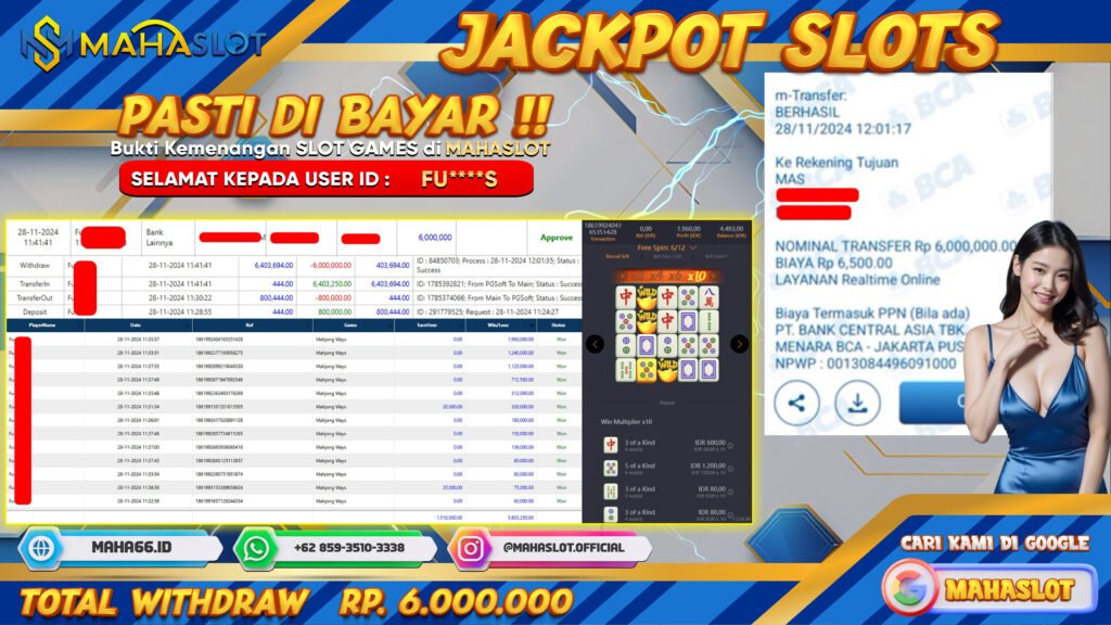 MAHASLOT JACKPOT SLOT MAHJONG WAYS Rp. 6.000.000,- LUNAS