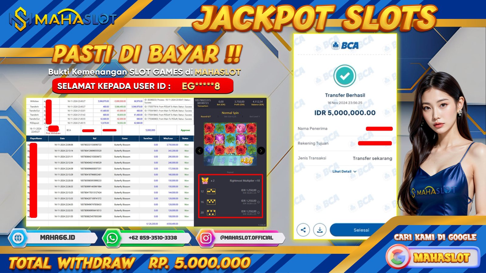 MAHASLOT JACKPOT SLOT BUTTERFLY BLOSSOM Rp. 5.000.000,- LUNAS