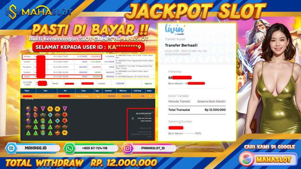 MAHASLOT JACKPOT SLOT GAMES GATES OF OLYMPUS Rp. 12.00.000,- LUNAS