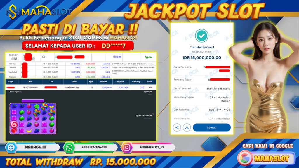 MAHASLOT JACKPOT SLOT GAMES SWEET BONANZA 1000 Rp. 15.000.000,- LUNAS