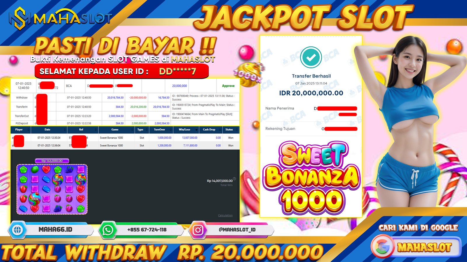 MAHASLOT JACKPOT SLOT GAMES SWEET BONANZA 1000 Rp. 20.000.000,- LUNAS