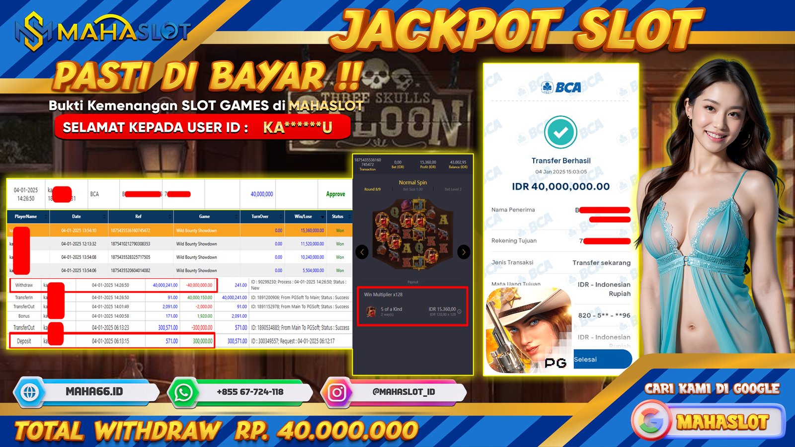 MAHASLOT JACKPOT SLOT GAMES WILD BOUNTY SHOWDOWN Rp. 40.000.000,- LUNAS