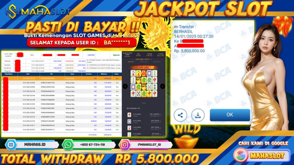 MAHASLOT JACKPOT SLOT GAMES MAHJONG WAYS Rp. 5.800.000,- LUNAS