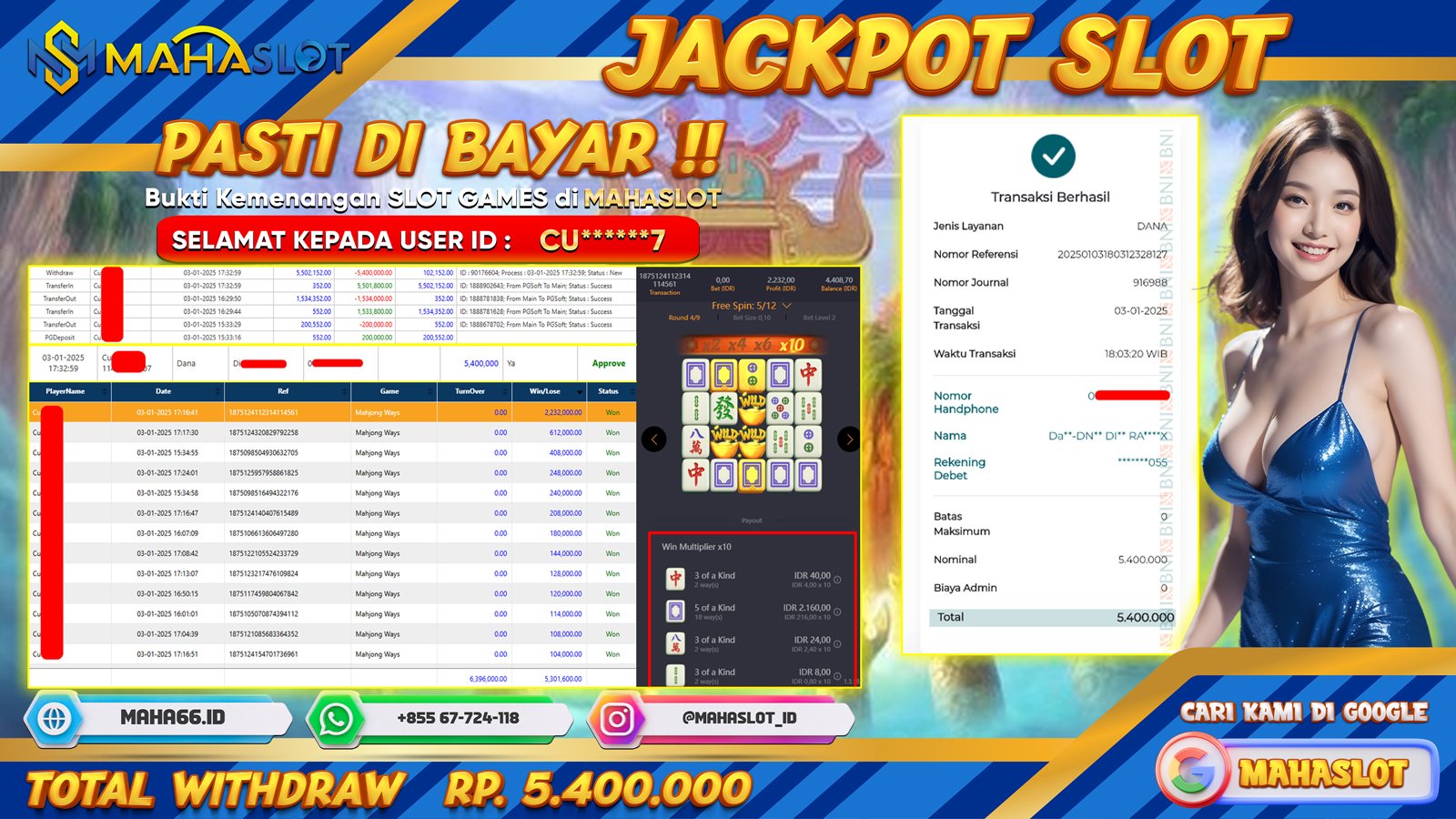 MAHASLOT JACKPOT SLOT GAMES MAHJONG WAYS Rp. 5.400.000,- LUNAS