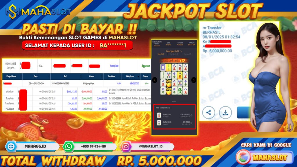 MAHASLOT JACKPOT SLOT GAMES MAHJONG WAYS Rp. 5.000.000,- LUNAS