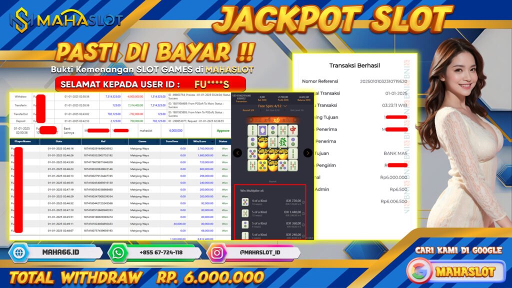 MAHASLOT JACKPOT SLOT GAMES MAHJONG WAYS Rp. 6.000.000,- LUNAS