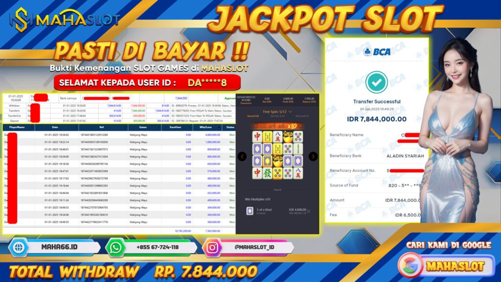 MAHASLOT JACKPOT SLOT GAMES MAHJONG WAYS Rp. 7.844.000,- LUNAS