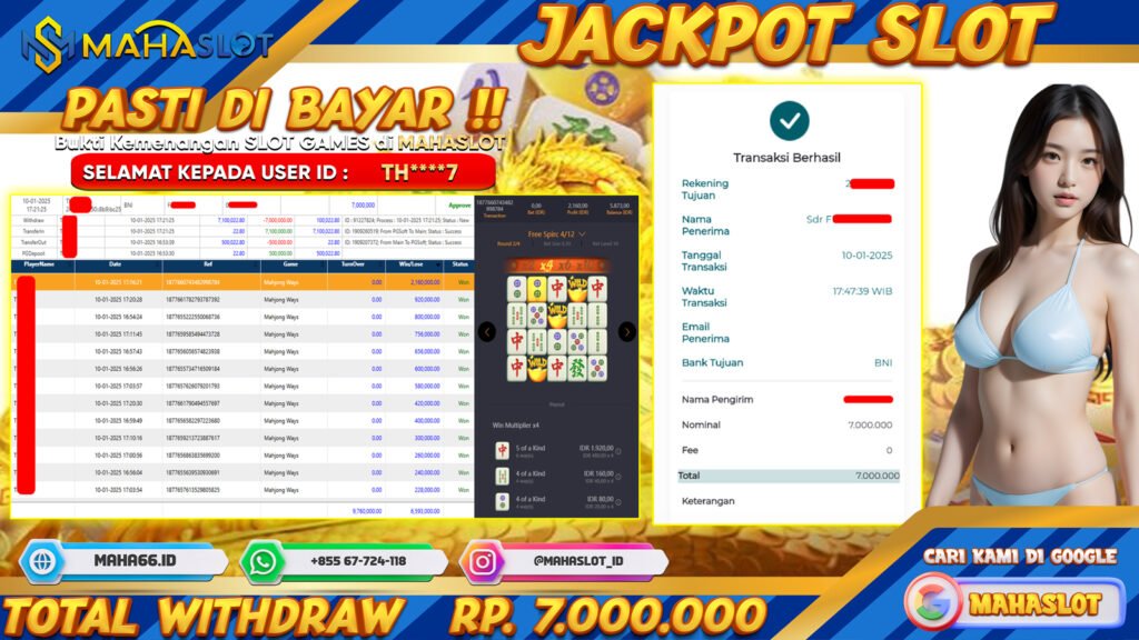 MAHASLOT JACKPOT SLOT GAMES MAHJONG WAYS Rp. 7.000.000,- LUNAS