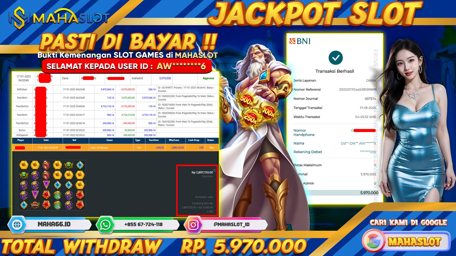 MAHASLOT JACKPOT SLOT GAMES GATES OF OLYMPUS Rp. 5.970.000,- LUNAS