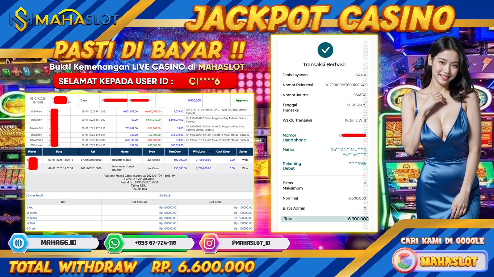 MAHASLOT JACKPOT LIVE CASINO GAMES ROULETTE MACAO Rp. 6.600.000,- LUNAS