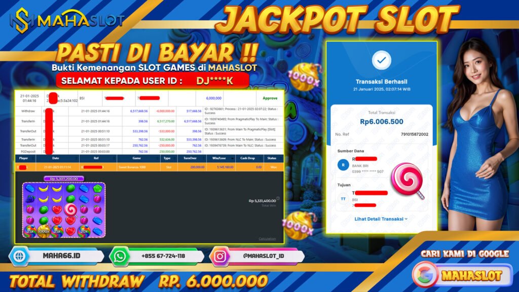 MAHASLOT JACKPOT SLOT GAMES SWEET BONANZA 1000 Rp. 6.000.000,- LUNAS