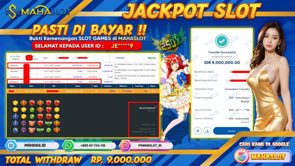 MAHASLOT JACKPOT SLOT GAMES STARLIGHT PRINCESS 1000 Rp. 9.000.000,- LUNAS