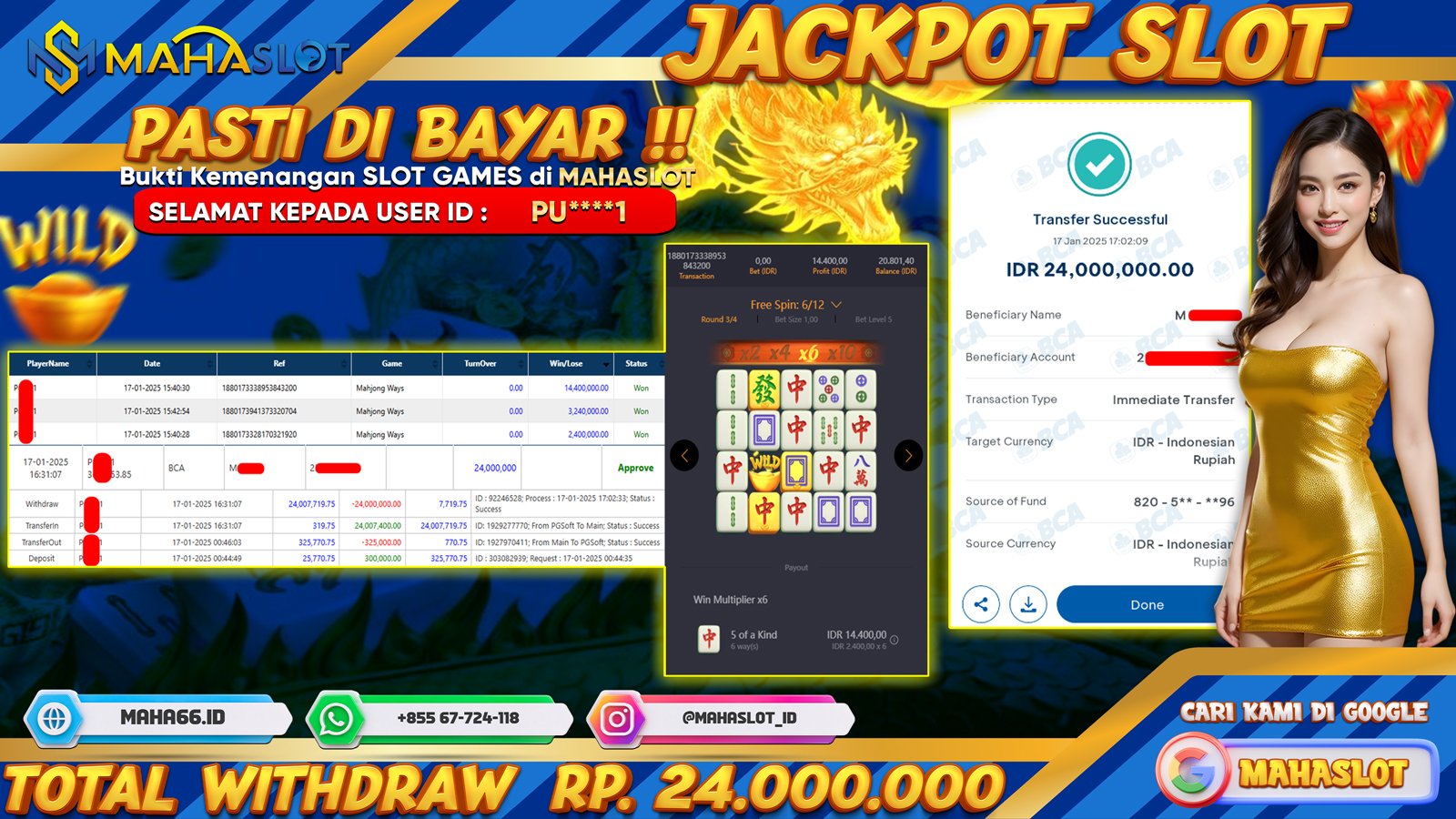 MAHASLOT JACKPOT SLOT GAMES MAHJONG WAYS Rp. 24.000.000,- LUNAS