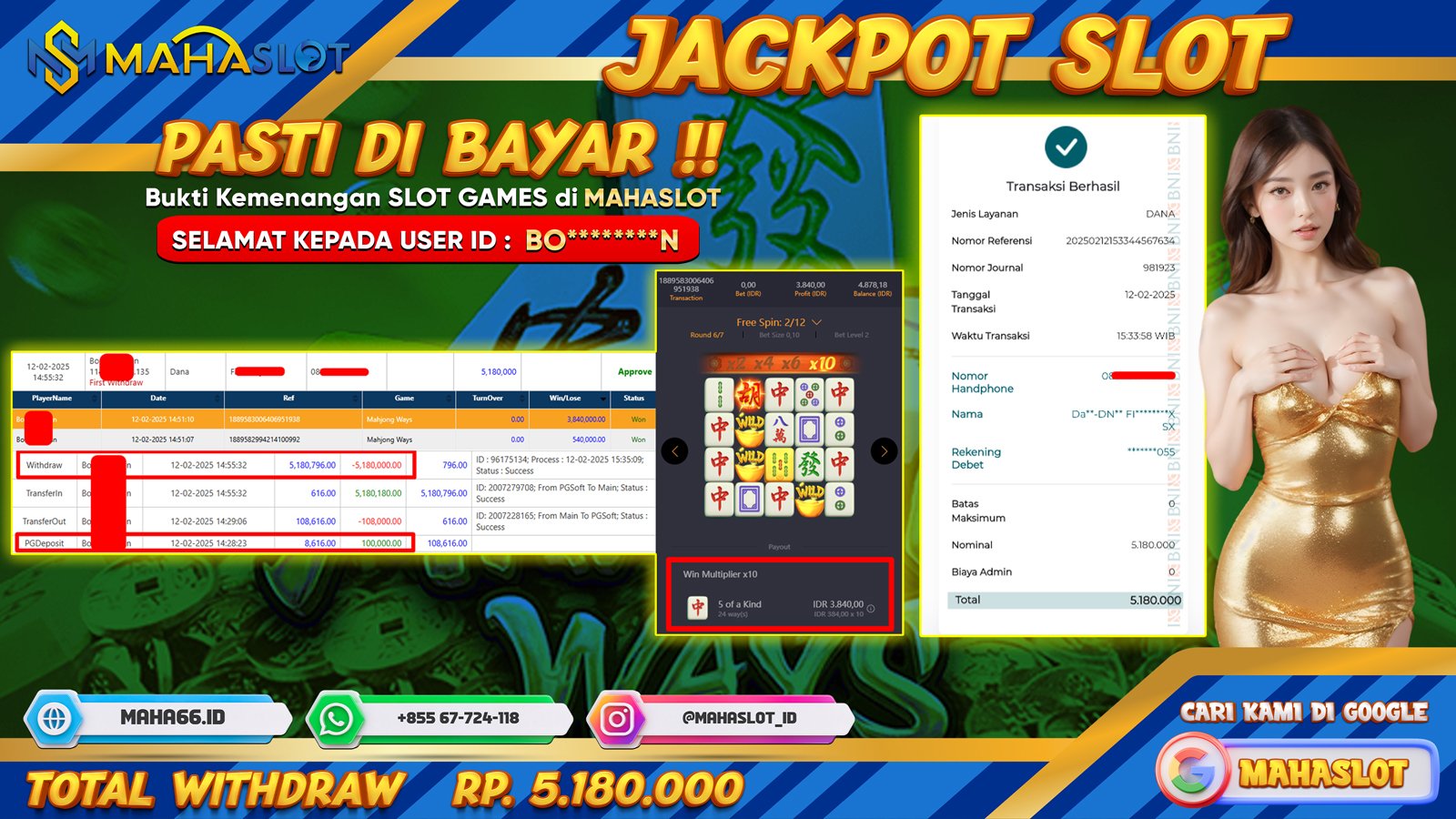 MAHASLOT JACKPOT SLOT GAMES MAHJONG WAYS Rp. 5.180.000,- LUNAS