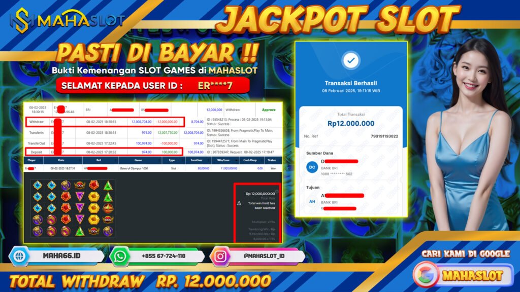 MAHASLOT JACKPOT SLOT GAMES GATES OF OLYMPUS 1000 Rp. 12.000.000,- LUNAS