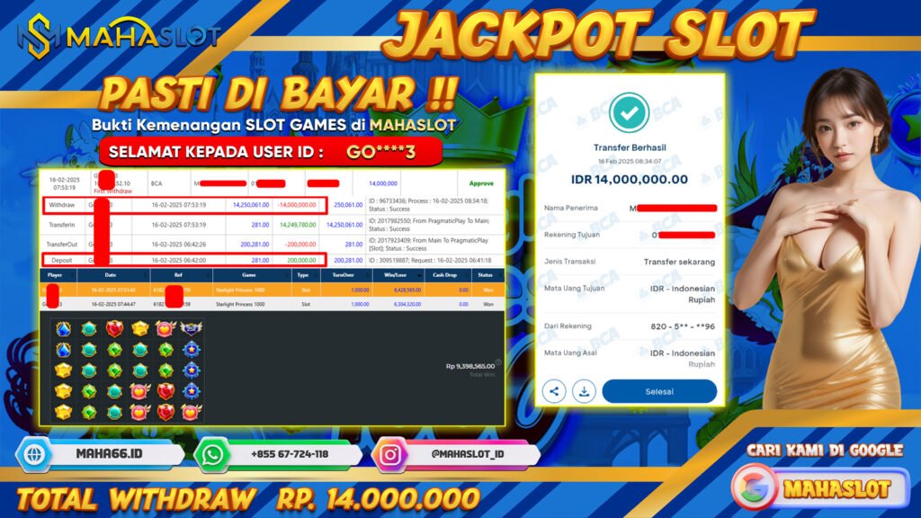 MAHASLOT JACKPOT SLOT GAMES STARLIGHT PRINCESS 1000 Rp. 14.000.000,- LUNAS