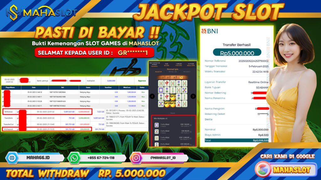 MAHASLOT JACKPOT SLOT GAMES MAHJONG WAYS Rp. 5.000.000,- LUNAS