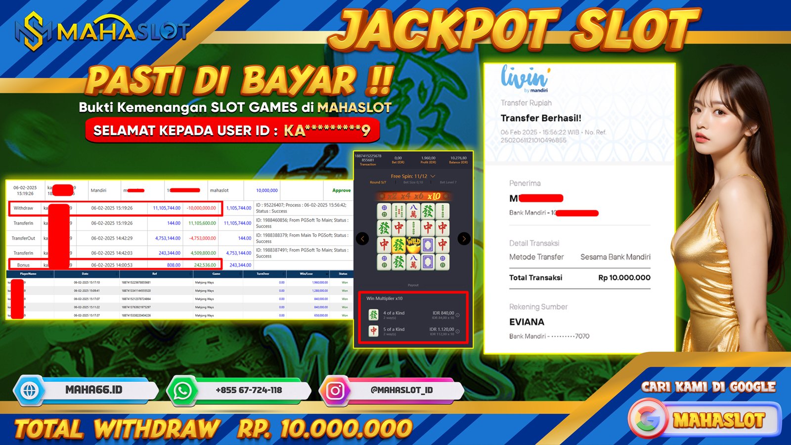 MAHASLOT JACKPOT SLOT GAMES MAHJONG WAYS Rp. 10.000.000,- LUNAS