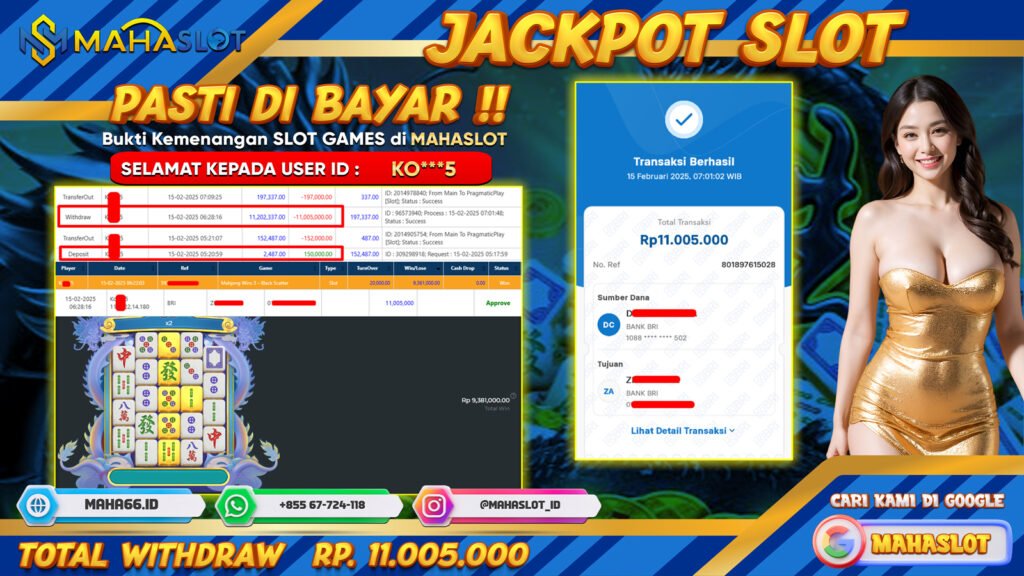 MAHASLOT JACKPOT SLOT GAMES MAHJONG WINS 3-BLACK SCATTER Rp. 11.005.000,- LUNAS