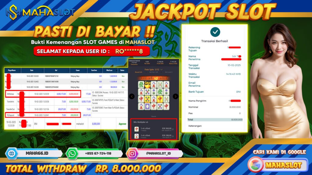 MAHASLOT JACKPOT SLOT GAMES MAHJONG WAYS Rp. 8.000.000,- LUNAS