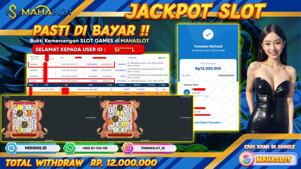 MAHASLOT JACKPOT SLOT GAMES MAHJONG WINS 3 - BLACK SCATTER Rp. 12.000.000,- LUNAS