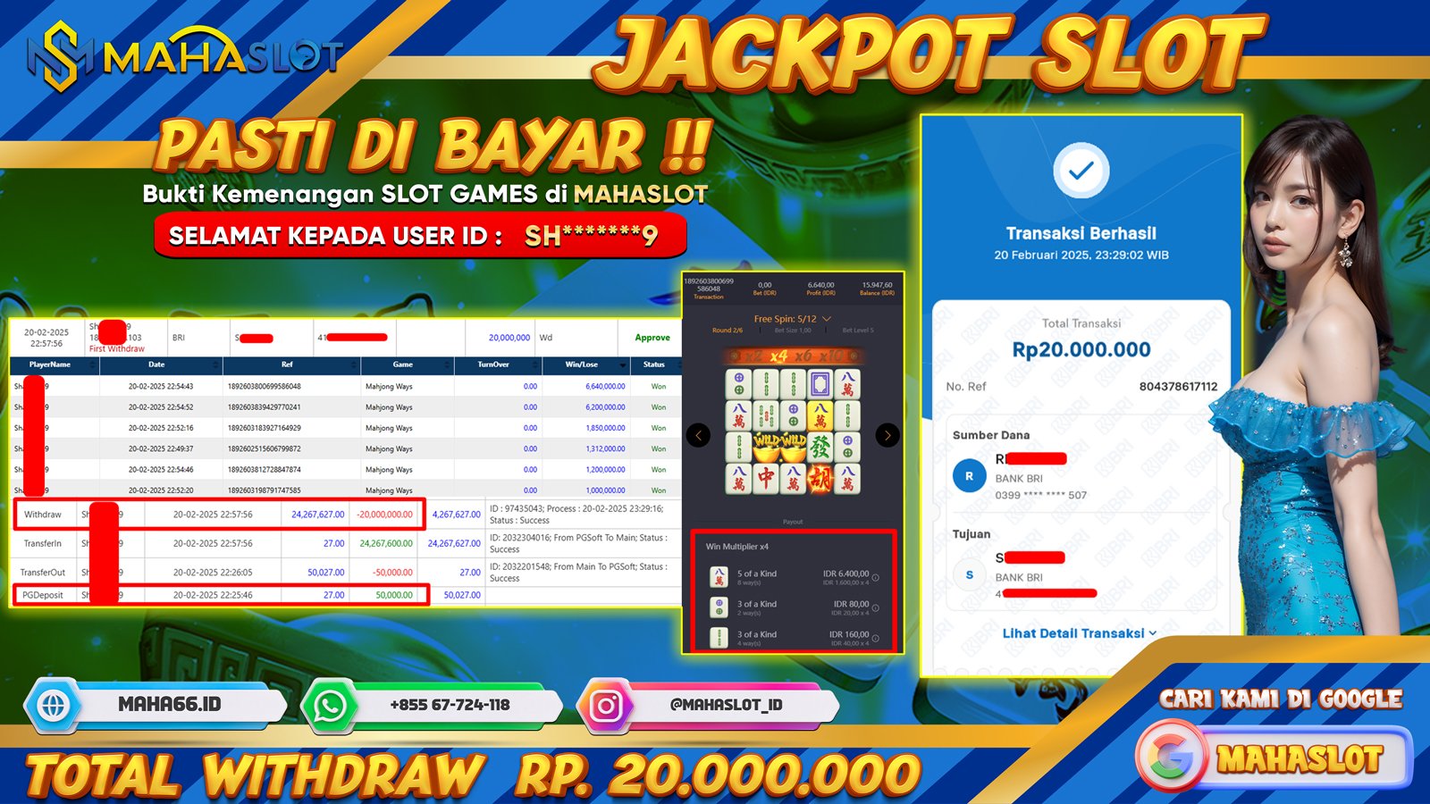 MAHASLOT JACKPOT SLOT GAMES MAHJONG WAYS Rp. 20.000.000,- LUNAS