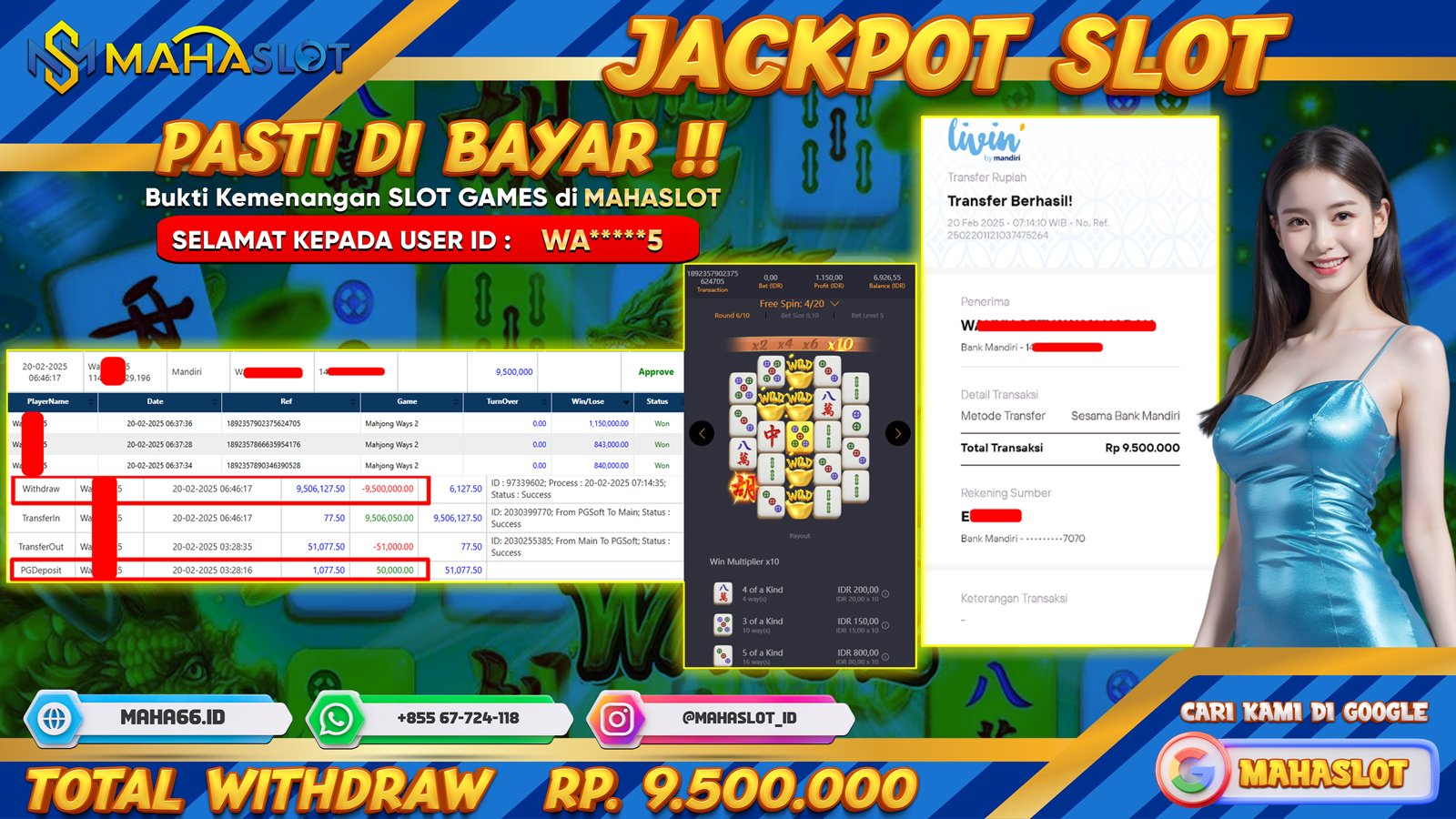 MAHASLOT JACKPOT SLOT GAMES MAHJONG WAYS 2 Rp. 9.500.000,- LUNAS