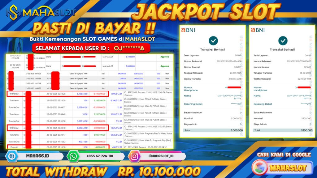 MAHASLOT JACKPOT SLOT GAMES GATES OF OLYMPUS 1000 Rp. 10.100.000,- LUNAS