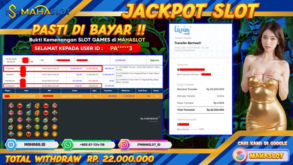 MAHASLOT JACKPOT SLOT GAMES GATES OF GATOT KACA 1000 Rp. 22.000.000,- LUNAS