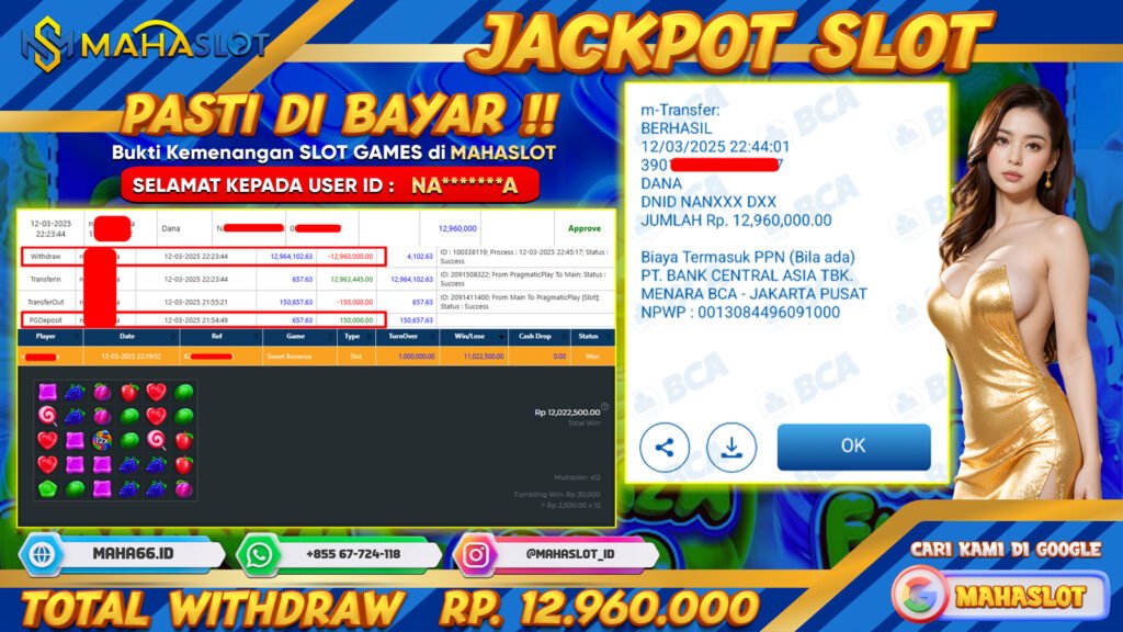 MAHASLOT JACKPOT SLOT GAMES SWEET BONANZA Rp. 12.960.000,- LUNAS